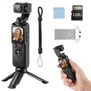 SANPTENT 4K Vlogging Camera with Videos, Pocket Gimbal Camera Rotation, Face Tracking, Long Battery Life, 128G Card Travel Digital Video Camera for YouTube TikTok Creators