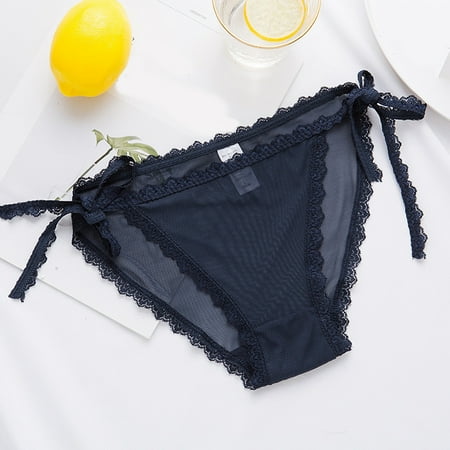 Alitao Cotton Underwear Seamless Underwear Lace Underwear Women Adjustable Lace Panties Sheer Mesh Cotton Crotch Panties Womens Underwear Clearance Dark Blue L