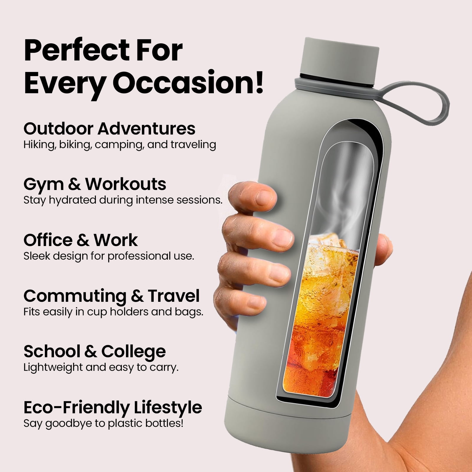 SINT Water Bottle 25 Oz Stainless Steel, Double Wall & Vacuum Insulated, Sports Water Bottle Keep Cold for Upto 15 Hours and Hot for Upto 12 Hours | Grey