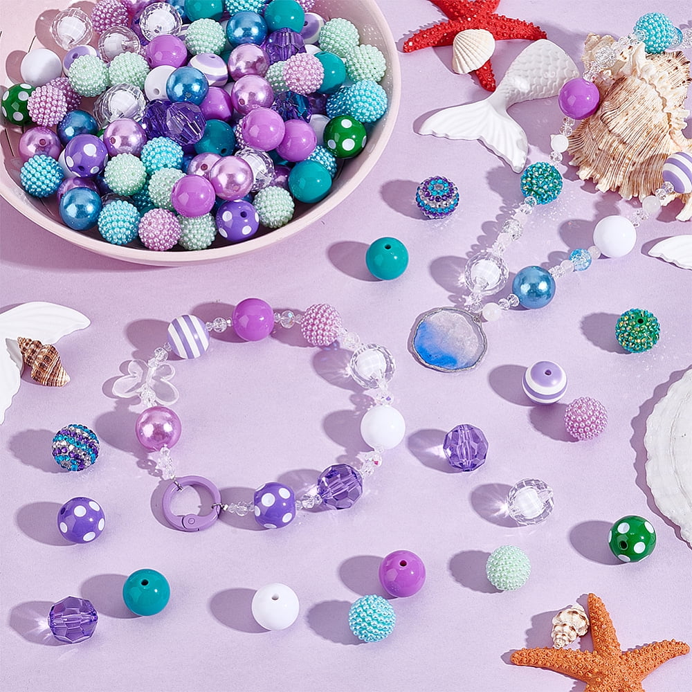 DIY Round Beads Findings Kits including Transparent Acrylic Beads Plastic Imitation Pearl Beads Resin Rhinestone Beads Mixed Color 18~20mm