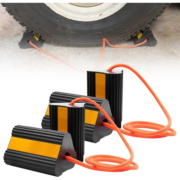 4 Pack Rubber Wheel Chocks for RV with Rope & Reflective Strips, Heavy Duty Non-Slip Tire Stopper for Camper, , , Travel
