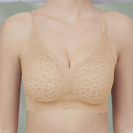 Pavied Minimizer Bras Feelingirl Bra Wireless Bras Ladies New Bubble Lace Latex No Ring Breast Collecting Bra Side Gathering Seamless Beautiful Back Large Size Bra Seamless Bras Womens Bras Khaki XL