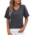 thumbnail image 1 of Timegard Womens Tops Striped V-Neck Short Sleeve Basic Tee Shirts Summer Casual Loose Tops with Pockets, 1 of 4