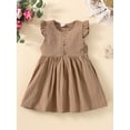 thumbnail image 2 of Chollius Baby Girl Casual Dress, Round Neck Fly Sleeve Solid Color Button High Waist One Piece Skirt, 2 of 8