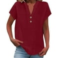thumbnail image 2 of WCJM Summer T Shirts for Women Short Sleeve Women's Short Sleeve T-Shirt Loose Button Shirt Tops Stand Solid Color Sleeve Collar Casual Women's Shirt, 2 of 6