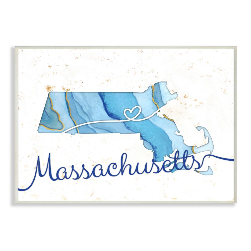 Stupell Industries Massachusetts Agate Blue US State Design Wall Plaque by Ziwei Li