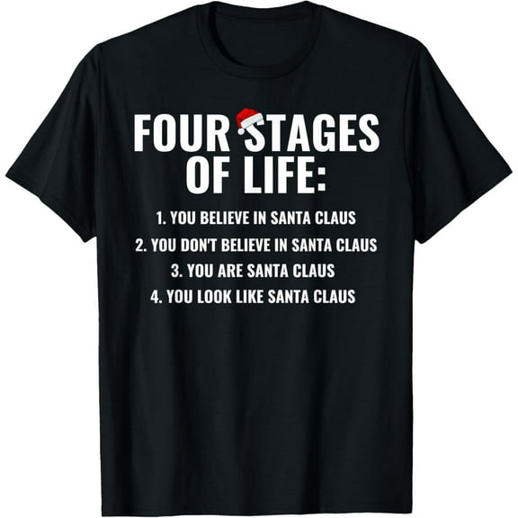 Christmas Funny Four Stages of life Santa Claus Humor Meme T-Shirt