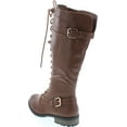 thumbnail image 3 of Forever Link MANGO-27 Women's Strappy Lace-Up Knee High Combat Stacked Heel Boot, 3 of 7