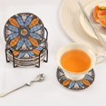 thumbnail image 5 of Haosy Set of 6 Drink Woven Coaster with Holder Heat Resistant Non-Slip Bar Coasters 4 Inches Blue Orange White Feather, 5 of 7