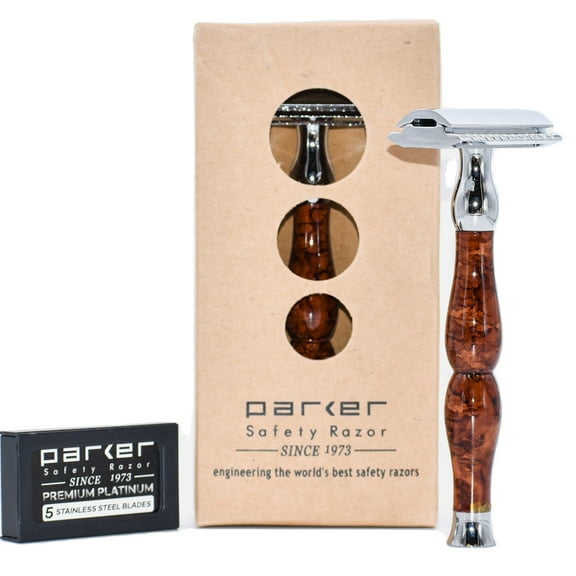Parker Safety Razor,  45R Heavyweight Double Edge Safety Razor & 5 Parker Premium Platinum Razor Blades