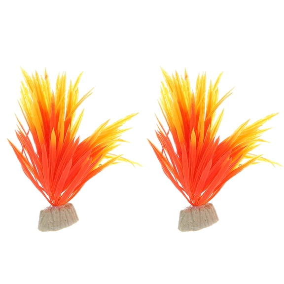 Unique Bargains 2 Pcs Aquarium Plants Decorations Artificial Aquatic Plant Yellow