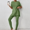 thumbnail image 5 of Women's Two Piece Knit Matching Outfits Crew Neck Slit Hem Tee And Pants Tracksuit Sets Features Women Fall Business Casual Outfits for Women Pant Suits for Women Dressy Wedding Guest Long Sleeve Pant, 5 of 8