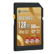 Amplim 128GB UHS-II V90 SDXC SD Card Blazing Fast 300MB/s (2000X) UHSII U3 Extreme High Speed 128 GB SD XC Memory Card for 4K 8K UHD Video Camera Camcorder. 128G TF Flash Storage