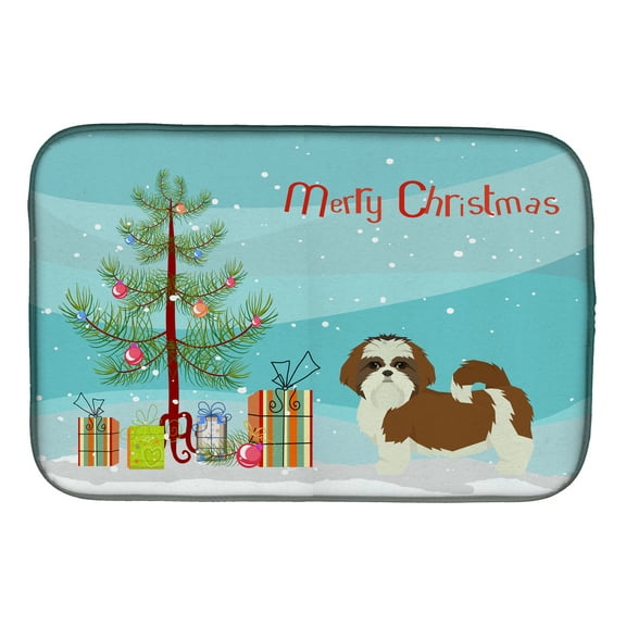 Shih Tzu Christmas Tree Dish Drying Mat