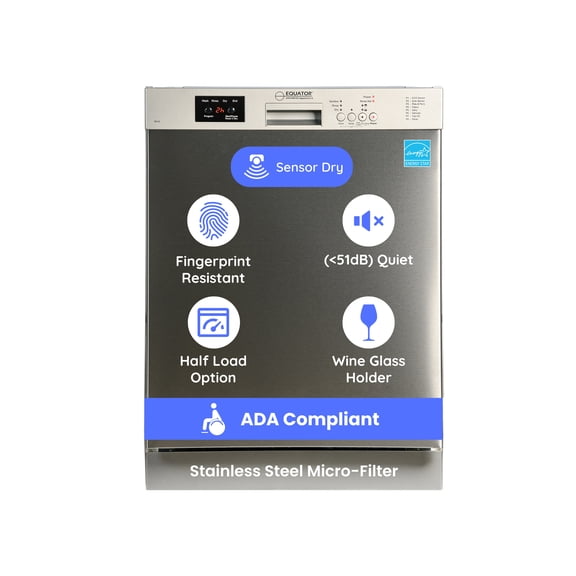 Equator 24 in Dishwasher 14 place Wine Rack 3.4g Built-in QUIET 51 dB 110V E-Star ADA - Stainless Steel