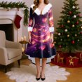 thumbnail image 2 of Valentines Day Dresses for Women Plus Size V Neck Long Sleeve High Low Dresses Plush Collar Vintage Holiday Party Dress Watermelon Red 2XL, 2 of 5