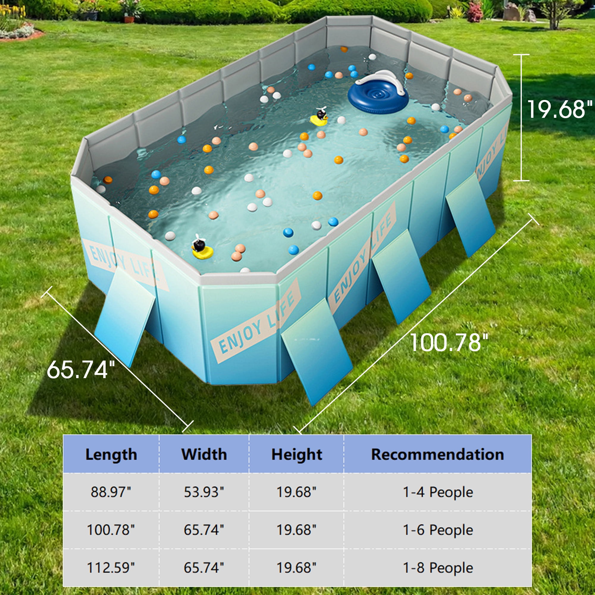YYW 101" Foldable Swimming Pool for 1-6 People, Large Non-inflatable Above Ground Pools for Kids Family(Sky Blue)