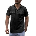 thumbnail image 2 of Palato Mens T Shirts,Men's V-Neck Cotton Linen Shirt Double Pocket Workwear Shirt Solid Color Hooded Shirt, 2 of 9