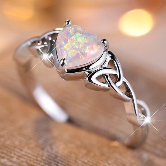 Alloy Finger Rings with Brass Micro Pave Cubic Zirconia and Opal Finding Heart Size 9(18.9mm)