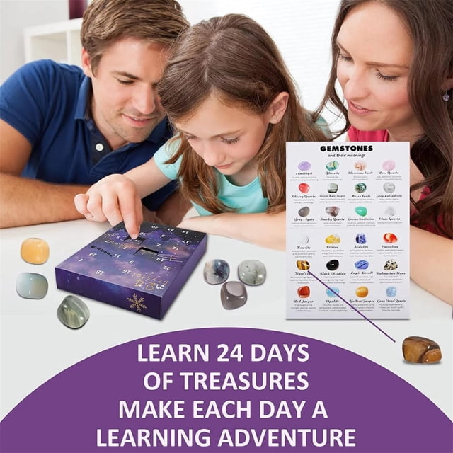 SIfdSeng Tiny Toys for Girls and Boys Christmas Advent Calendar 24 Days Countdown Calendar Box for Kids Adult Ore Rocks Learning Collection Kit with Identification Sheet Surprises Xmas Christmas