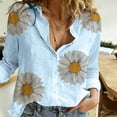 thumbnail image 2 of Luxalzxs Womens Cotton Linen Blouses Long Sleeve Lapel Collar Button Down Shirts V-Neck Casual Printing Work Tops, 2 of 5