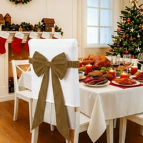 2pcs Christmas Red Bow Chair Cover Decoration - Festive Chair Backrest Straps with Decorative Bows, Perfect for Holiday Feast, Christmas Gatherings, Home Dining Room Chair Decor, 20*30in, Khaki