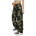 thumbnail image 3 of Camo Pants Women High Waisted Wide Leg Casual Camoflage Cargo Pants Baggy Elastic Waist Straight Jeans Trousers, 3 of 9