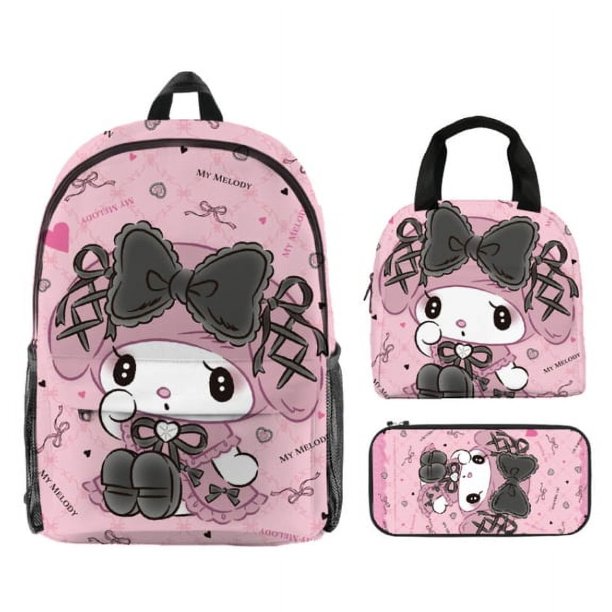 Mochila Hello Kitty bolsa de almuerzo estuche de lápices Anime mercancía escuela primaria estudiante mochila conjunto de tres piezas bolsa de hielo de dibujos animados bolsa de comida bolsa de comida