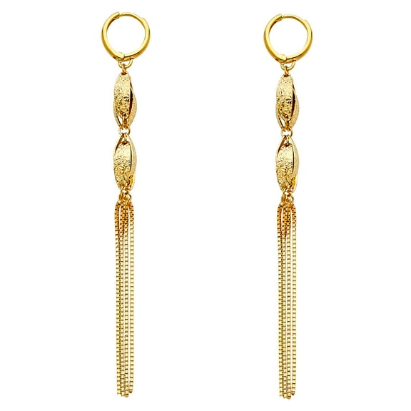 14k Yellow Gold Elegant Tassel Dangle Hanging Club Hoop Earrings Jewelry Female Unisex