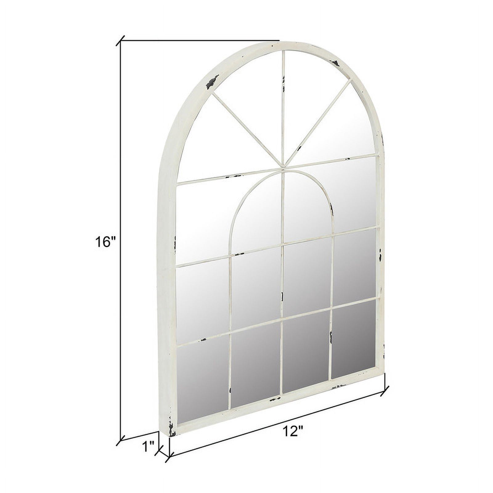 Aspire Home Accents Tuscany Distressed 12" x 16" White Farmhouse Arch Wall Mirror