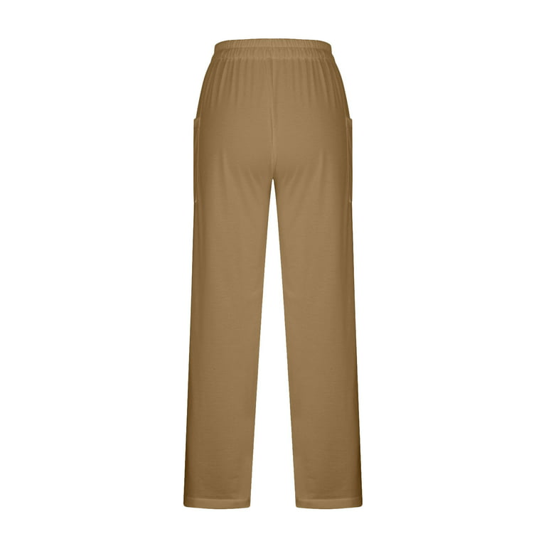 Reduce Price RYRJJ Women Fashion Solid Loose Harem Pants Elastic Waist  Baggy Pants Casual Linen Hippie Yoga Long Pants(Khaki,L) 