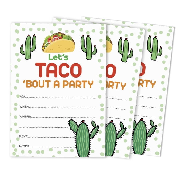Inkdotpot Pack Of 30 Taco Bout Party Invites, Fiesta Party Invitations, Fill In Blank Invites With Envelopes