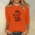 thumbnail image 1 of Heisall Women's Spring Autumn Tops 3/4 Sleeve Round Neck Casual Fashion Blouses Orange Festival Print Shirts, 1 of 4