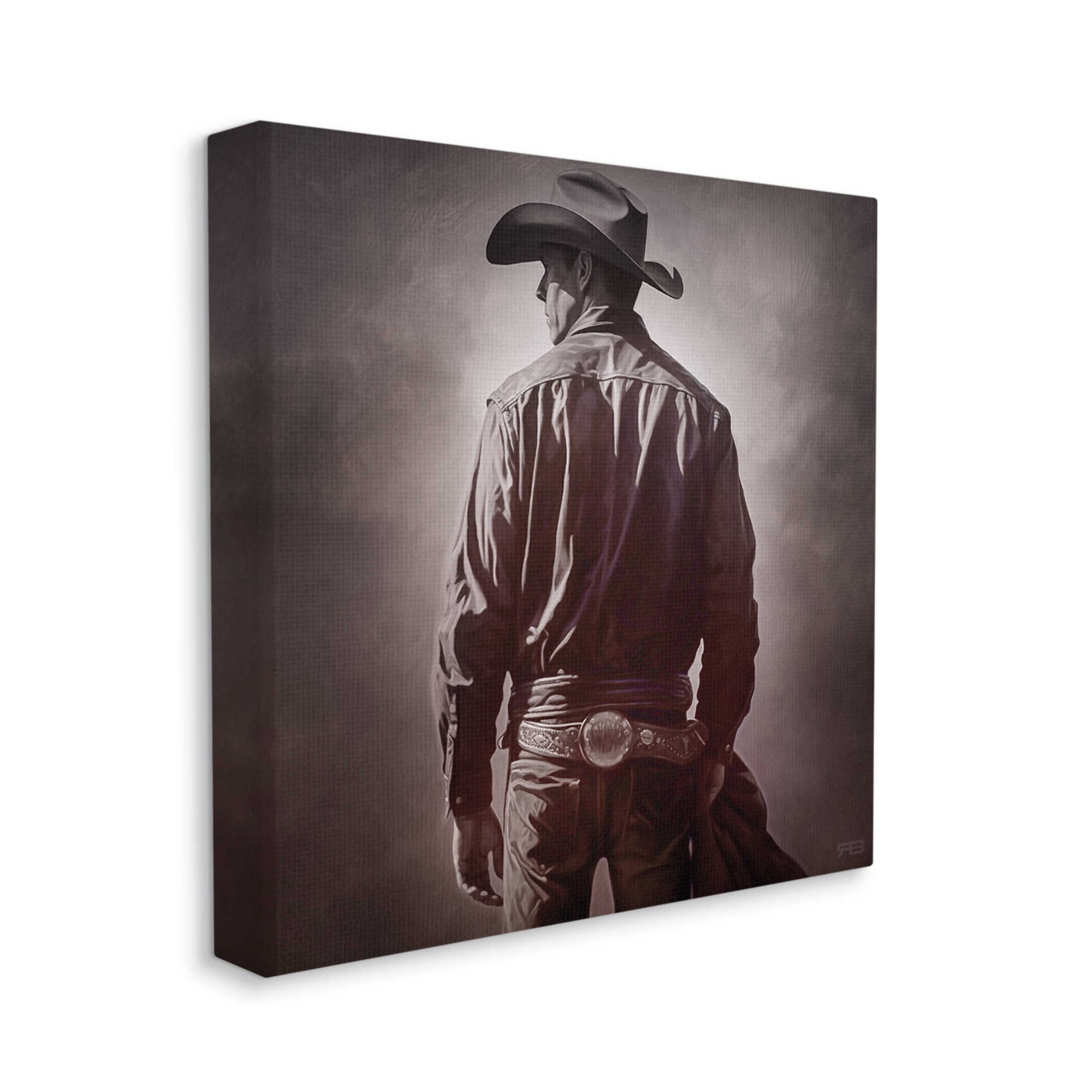 Stupell Industries Monochrome Cowboy Silhouette Abstract Photography Gallery Wrapped Canvas Art Print Wall Art, 24 x 24