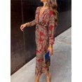 thumbnail image 2 of Vestido Midi con estampado Retro para mujer, prenda elegante de manga larga con cuello de pico, primavera y verano, 2024, 2 of 5