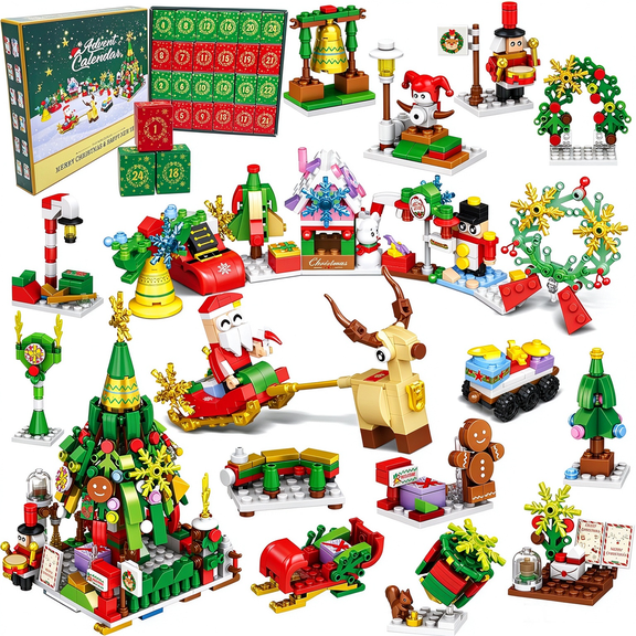 Advent Calendar 2026, Christmas Tree Building Blocks Set for Kids, 24 Days of Christmas Countdown Calendar with Santa Claus & Elk, Xmas Gift Stocking Stuffers for Kid, Girl, Boy, Adult
