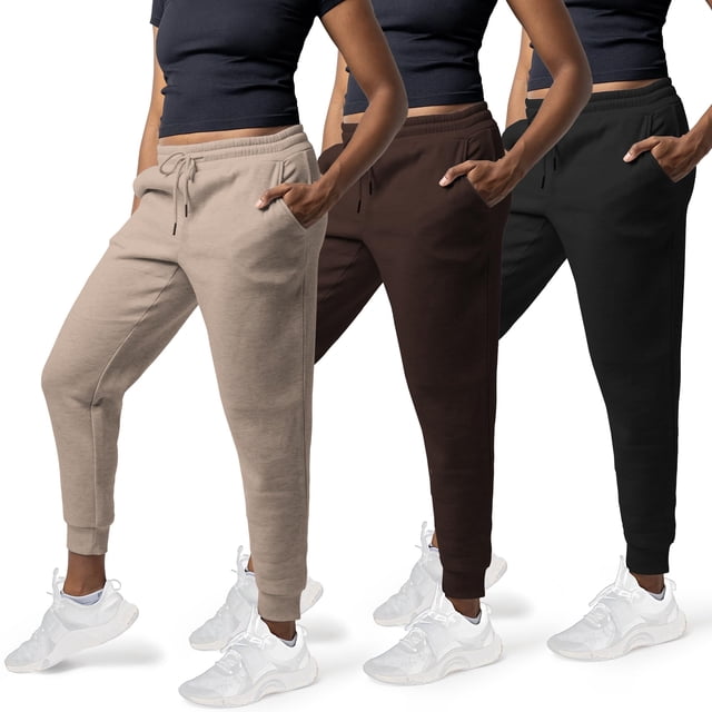 Paquete de 3 pantalones de chándal Common Stitch para mujer, pantalones de chándal acogedores para mujer, pantalones de yoga de forro polar para mujer (disponibles en Plus)
