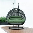 thumbnail image 3 of LeisureMod 2 Person Wicker Egg Chair Outdoor Indoor Bedroom Patio Hanging Lounge Swing Hammock Chairs with Black Stand and UV Resistant Cushions (Dark Green), 3 of 5