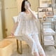 thumbnail image 3 of Pijama de seda de algodón de manga corta de verano para mujer, estilo occidental, fino, con aire acondicionado, ropa de casa, traje de seda de algodón para estudiantes dulces para niñas, 3 of 6