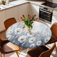 thumbnail image 2 of White Flowers Elastic Fitted Round Table Cover Ombre Blue Painting Waterproof Outdoor Tablecloth for Holiday Party, Picnic, Patio & Dining Fits Tables Up to 55"-60", 2 of 8
