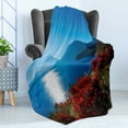 thumbnail image 4 of Nature Soft Flannel Fleece Blanket, Japan Sunny Autumn Fall Plants Landscape with Trees Mountains and Ocean Panorama, Cozy Plush for Indoor and Outdoor Use, 70" x 90", Blue and Red, by Ambesonne, 4 of 5