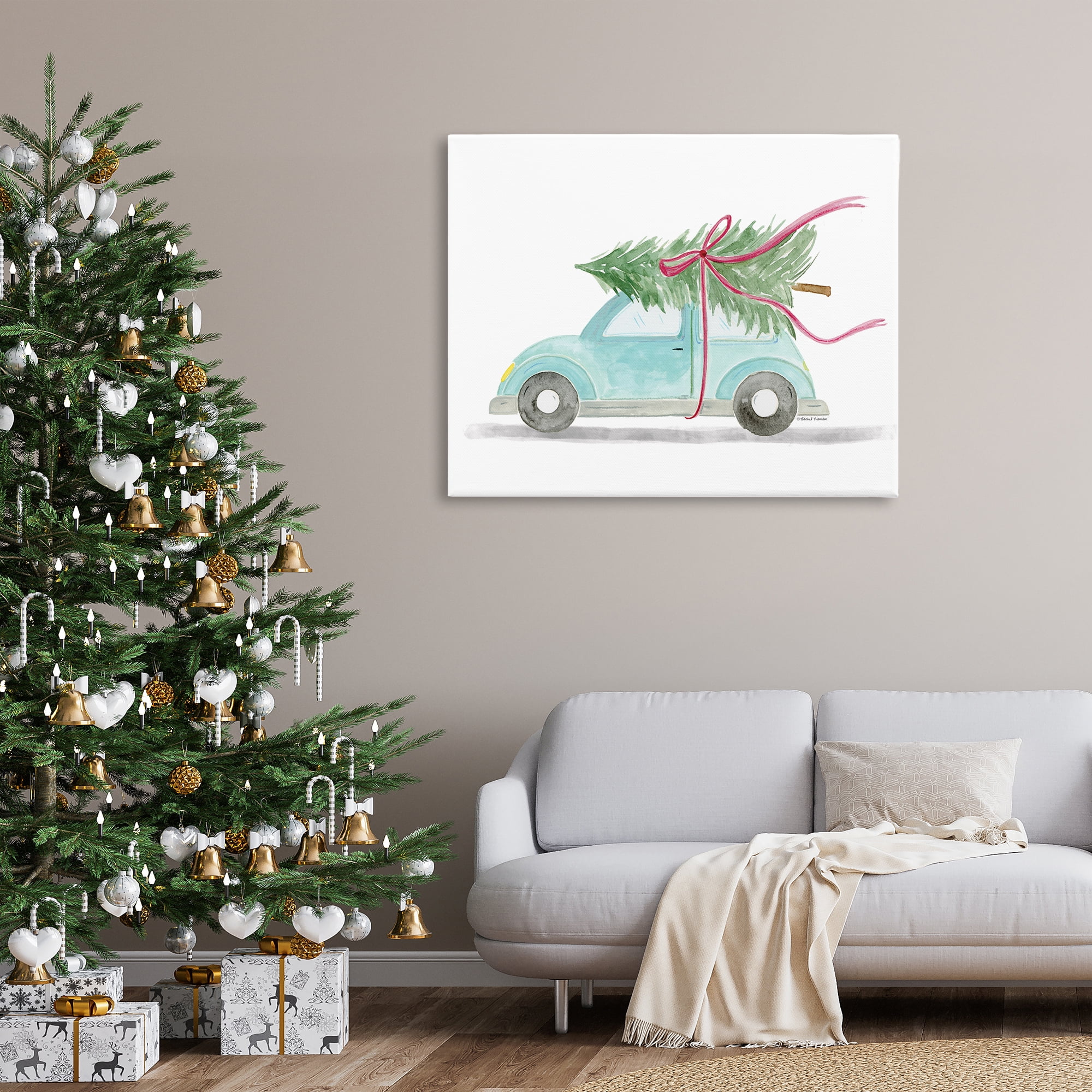 Stupell Industries Windblown Tree on Car Holiday Painting Gallery Wrapped Canvas Art Prints Wall Art, 48 x 36