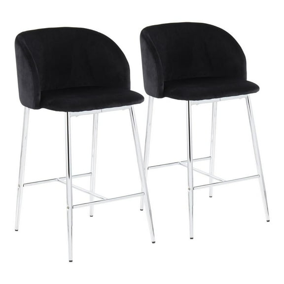 LumiSource Chrome, Black Velvet Fran Counter Stool - Set of 2