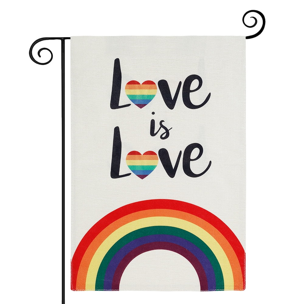 Linen Pride Day Garden Flag Love is Love LGBT Rainbow Hands Gay Lesbian Vertical Double Sized Yard Outdoor Decoration