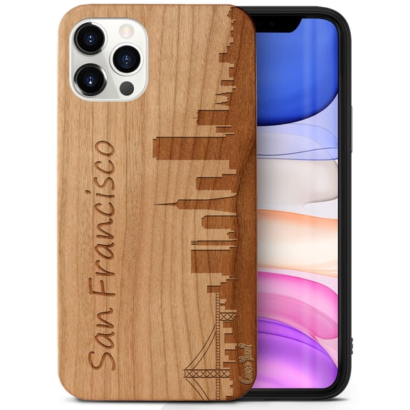 Case Yard Wooden Case Outside Soft TPU Silicone, Slim Fit Shockproof Wood Protective Phone Cover for Girls Boys Men and Women, Supports Wireless Charging Skyline SF Design case for iPhone-11-Pro