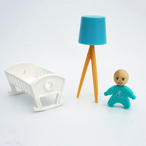 Raindrops White Plastic Mini Furniture Set for Kids Dollhouse Decor with Standing Lamp and Bed 1 Set