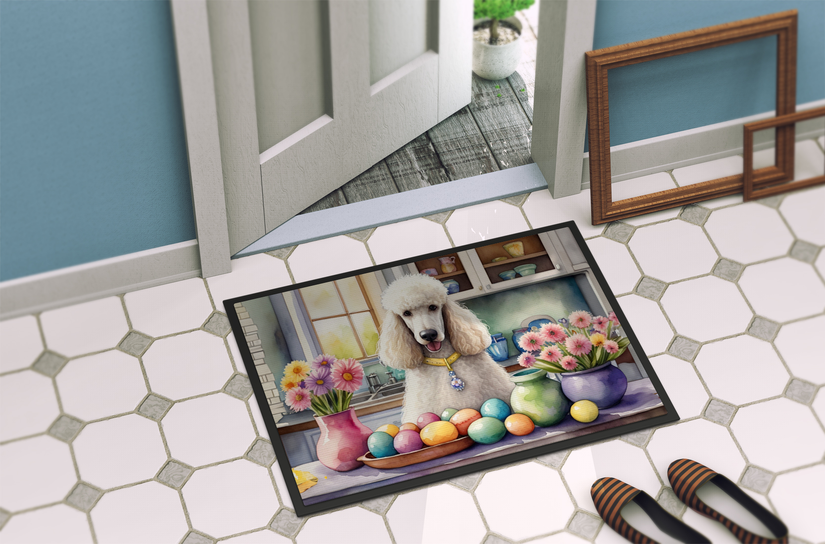 Carolines Treasures DAC6877MAT 18 x 27 in. Decorating Easter White Poodle Doormat