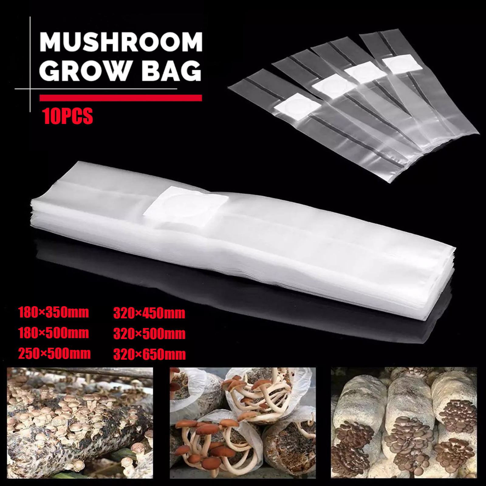 10Pcs Clear Mushroom Grow Bag Substrates Grains Spawn/Sealable Spawn Bags Fungus 