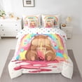 thumbnail image 2 of Feelyou Cute Funny Capibara Bedding Comforter Set 7pcs for Kid, Milk Tea Animal Queen Bedding Sets, Cartoon Watercolor Rainbow Reversible Queen Sheet Sets, Microfiber Bedroom Decor, 2 of 8