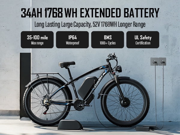 Dual Motor Peak 5000W Electric Bike for Adults Men Women 40-45MPH 100 Miles, 52V 34AH Long Range Ebike, Fat Tire 24Inch, Commuter Electric Bicycles Ebike, Hydraulic Disc Brake